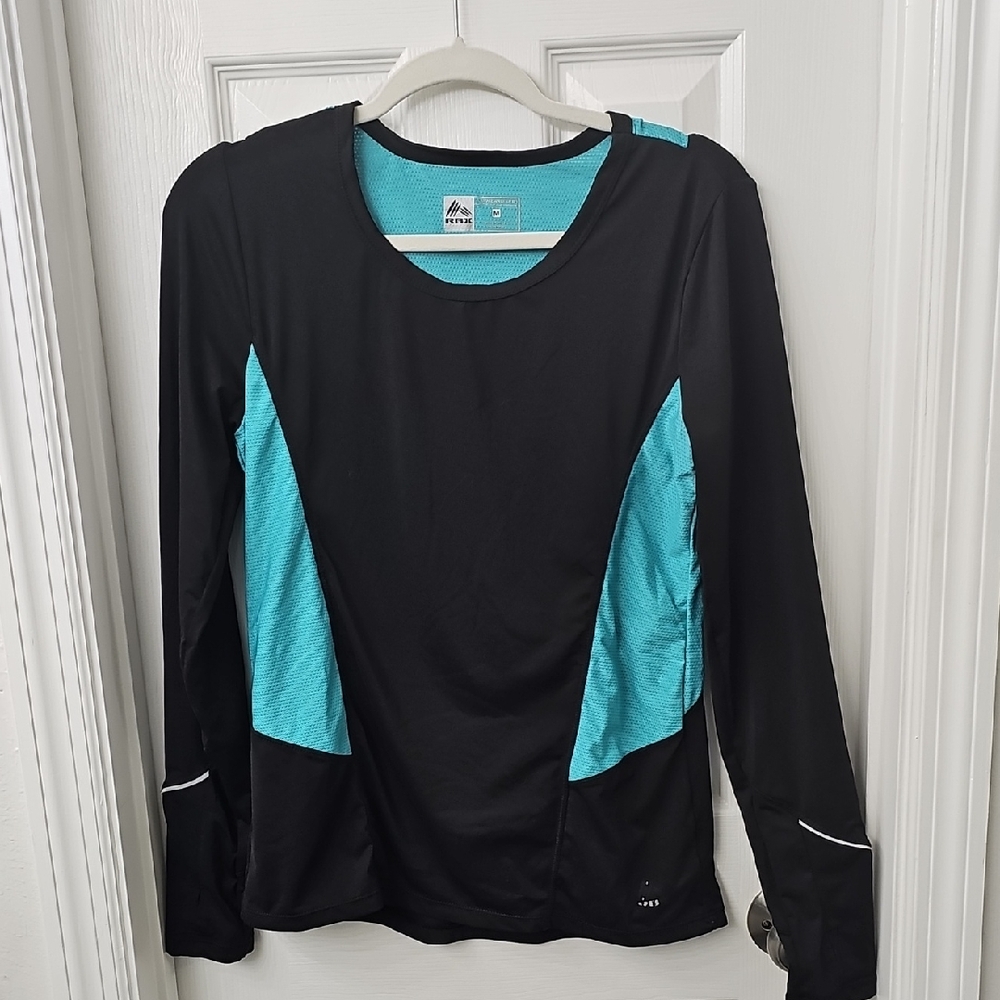 RBX Women's Long Sleeve Top in Black and Teal With Reflective Accents